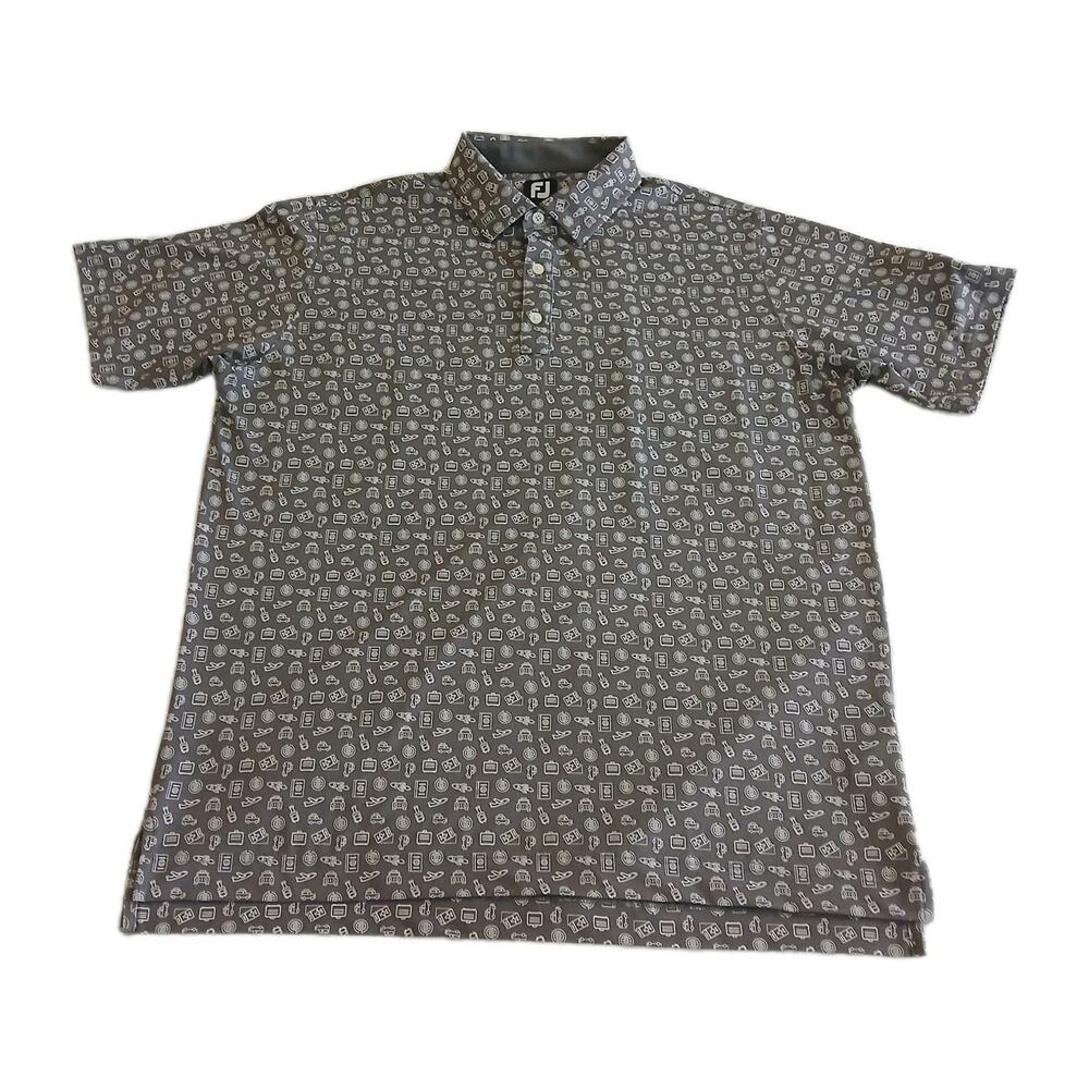 FootJoy Polo Shirt Men XL Gray Novelty Travel Print Golf Resort Stretch Performa - Picture 1 of 13